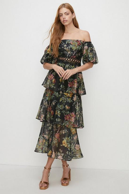 Oasis Pretty Floral Organza Bardot Midi Dress 2