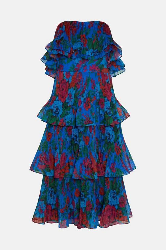 Oasis Floral Bardot Pleated Organza Tiered Midi Dress 4