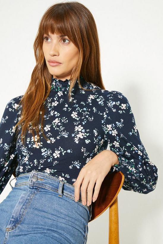 Oasis Floral Soft Touch Shirred Cuff And Neck Top 1