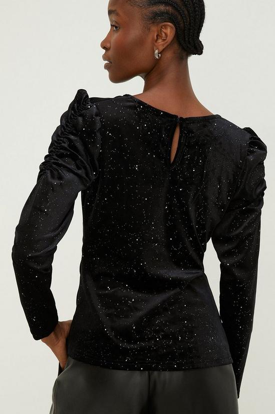Oasis Glitter Velvet Ruched Front And Sleeve Top 3