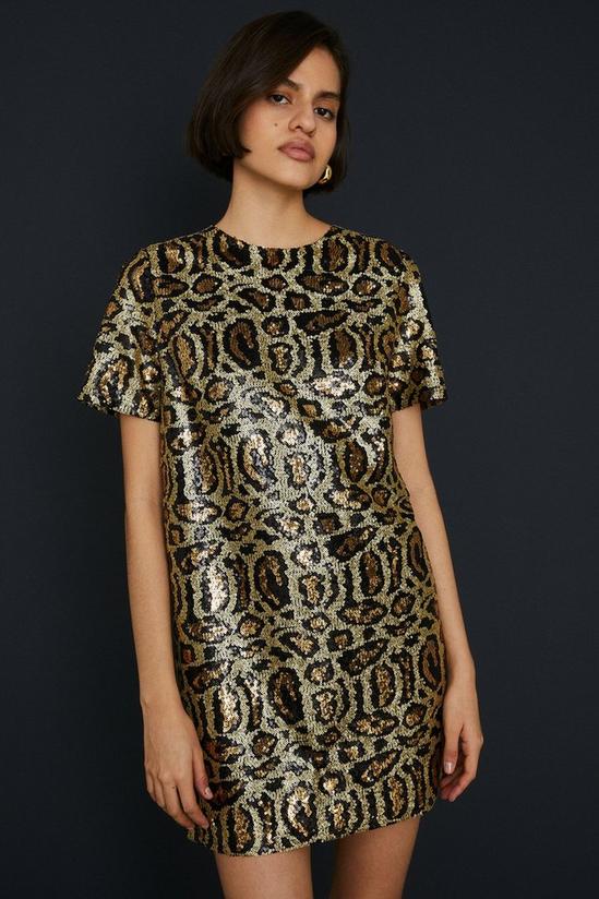 Oasis Animal Sequin Short Sleeve T-shirt Mini Dress 1