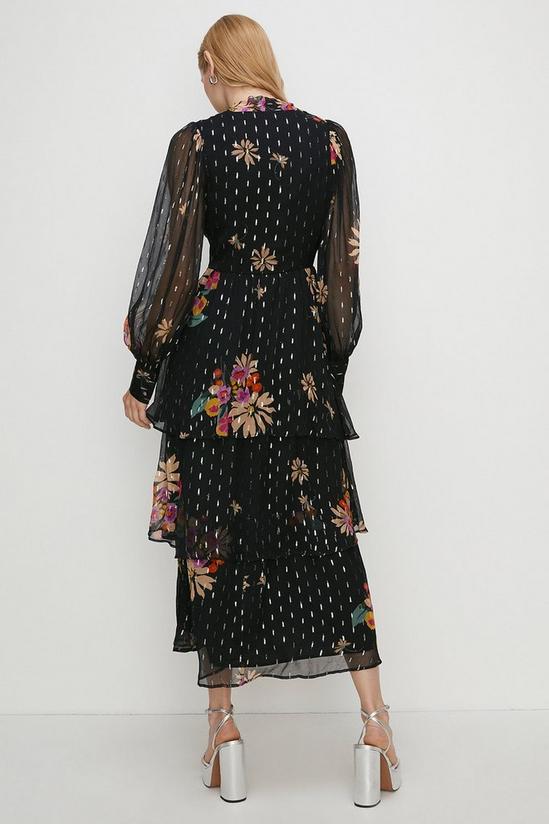Oasis Metallic Chiffon Floral Print Tiered Midi Dress 4