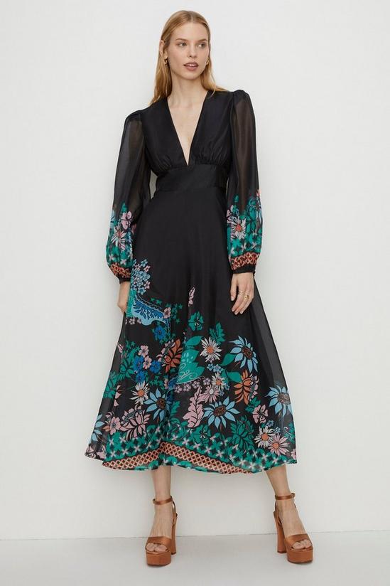 Oasis Abstract Floral Organza V Neck Maxi Dress 2
