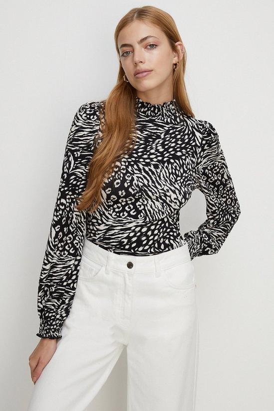 Oasis Petite Animal Shirred Neck And Cuff Top 1