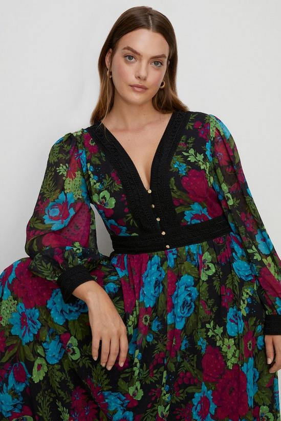 Oasis Plus Size Floral Lace V Neck Midaxi Dress 1