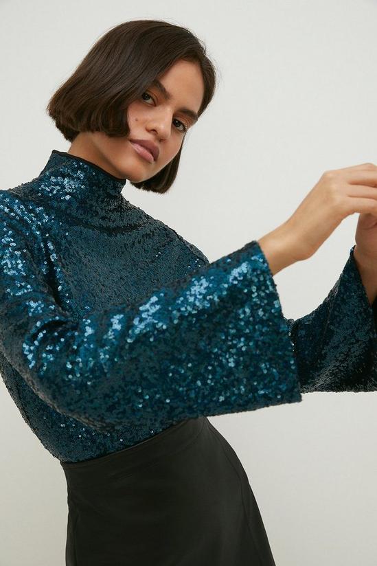 Oasis Sequin Funnel Neck Flared Sleeve Top 1