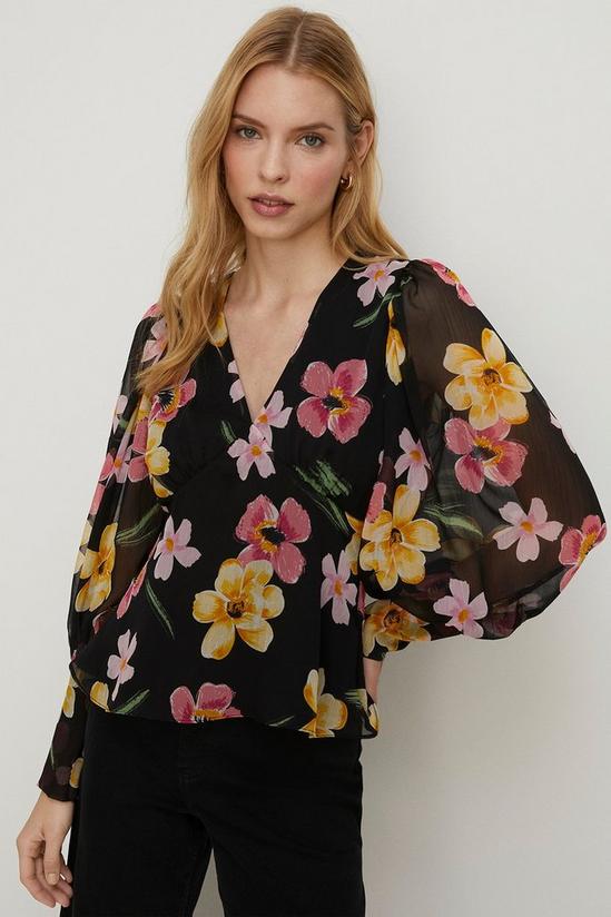 Oasis Floral Chiffon Long Sleeve Top 1