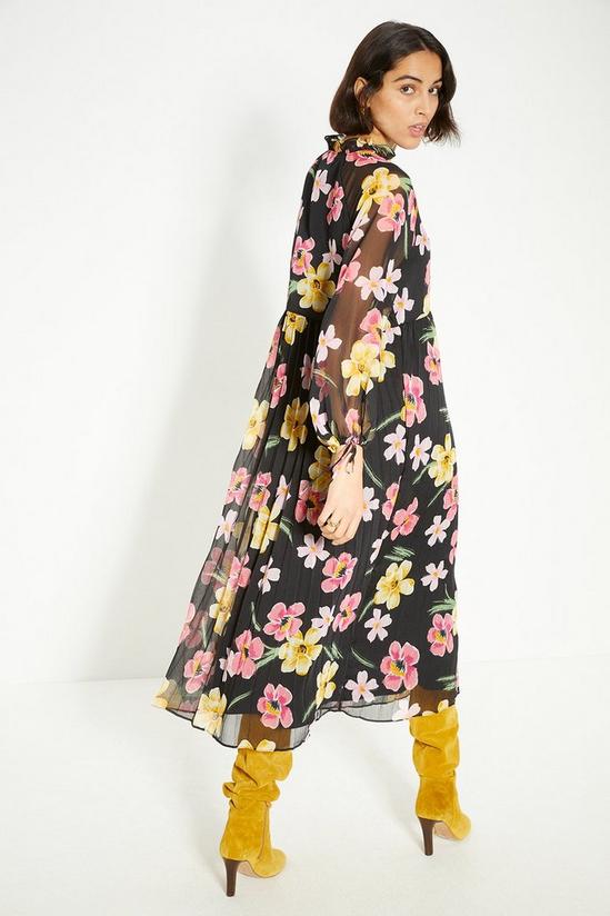 Oasis Floral Chiffon Pleated Long Sleeve Midi Dress 3