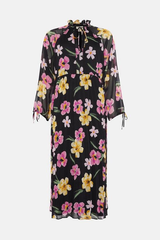 Oasis Floral Chiffon Pleated Long Sleeve Midi Dress 4