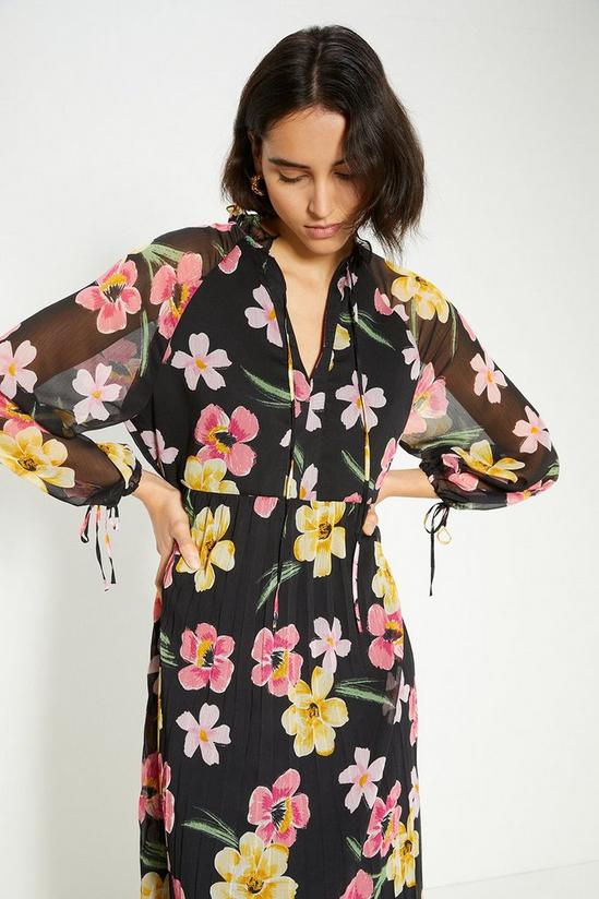 Oasis Floral Chiffon Pleated Long Sleeve Midi Dress 5