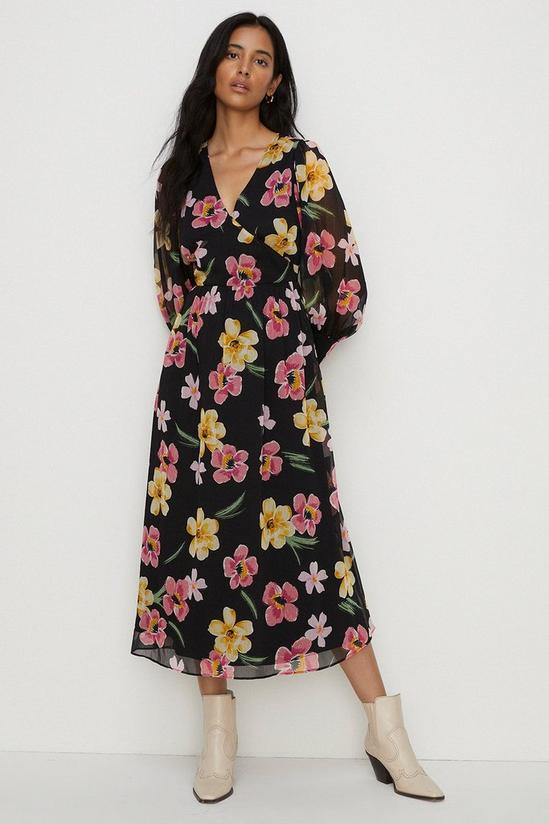 Oasis Petite Floral Print Chiffon Midi Dress 1