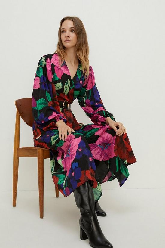 Oasis Large Scale Bold Floral Wrap Midi Dress 1