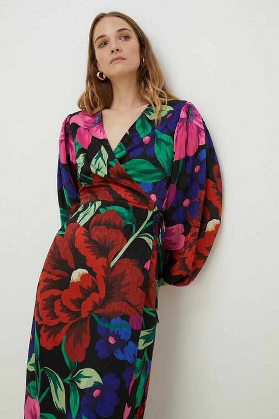 Oasis Large Scale Bold Floral Wrap Midi Dress 2