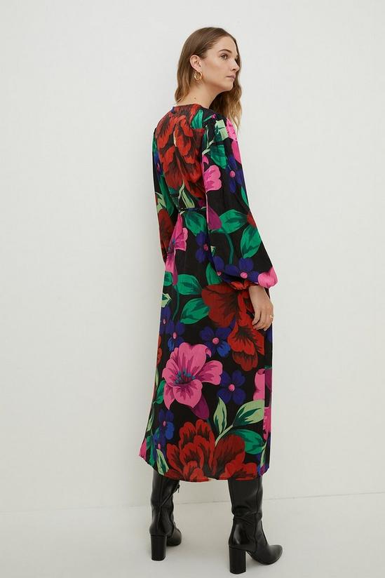Oasis Large Scale Bold Floral Wrap Midi Dress 3