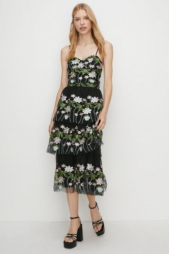 Oasis Floral Embroidered Tiered Strappy Midi Dress 1