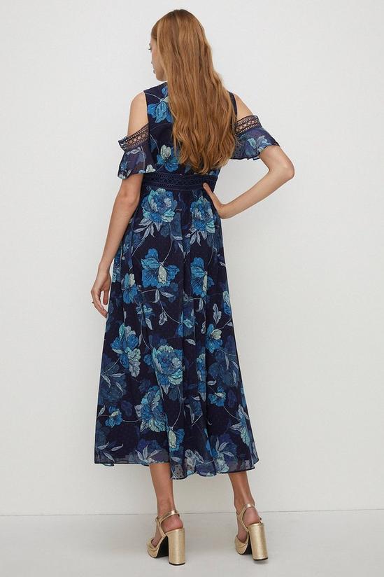 Oasis Floral Cold Shoulder Lace Trim Midi Dress 3