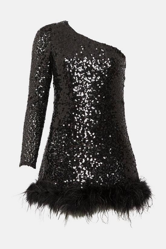Oasis Petite Feather One Shoulder Sequin Dress 4