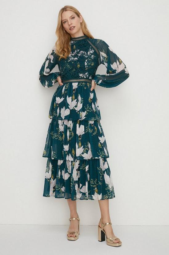 Oasis Petite Floral Tiered Dobby Midi Dress 2