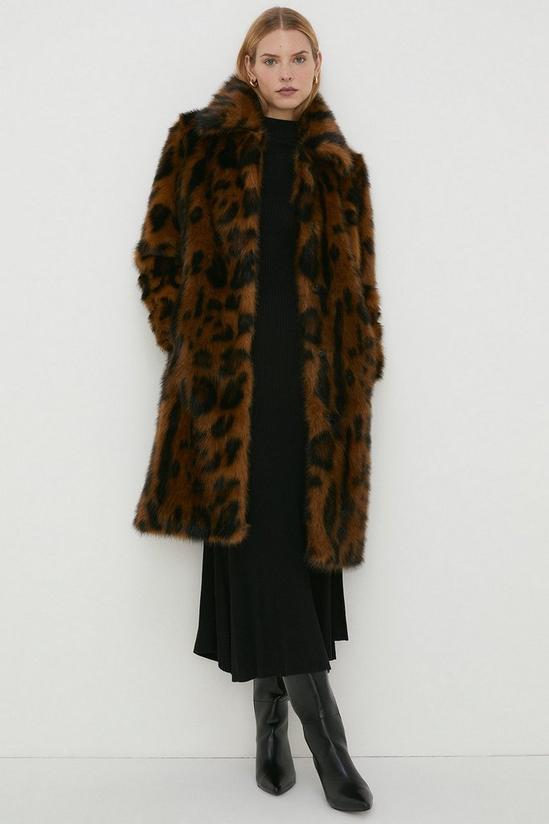 Oasis Rachel Stevens Collared Animal Faux Fur Midi Coat 2