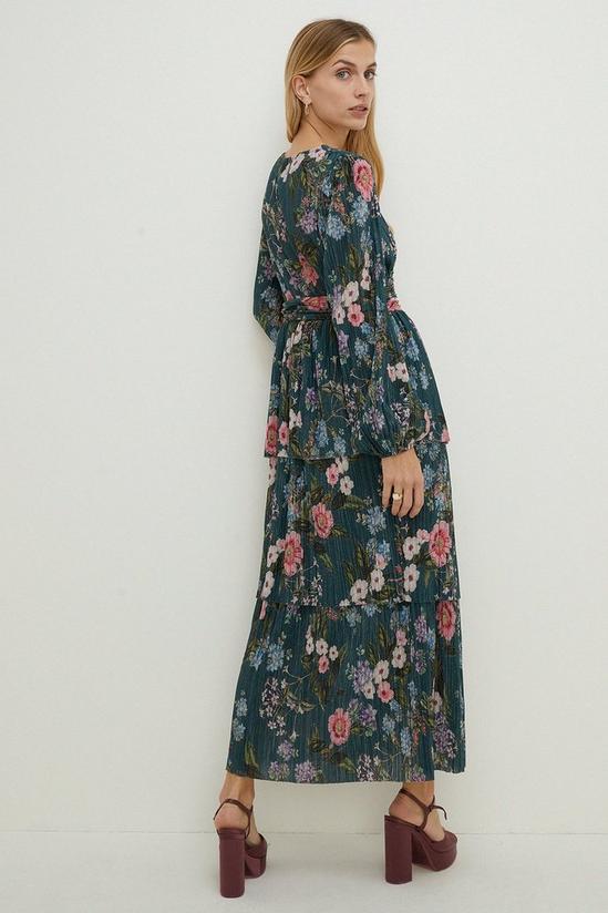 Oasis Floral Metallic Plisse Tiered Midi Dress 3