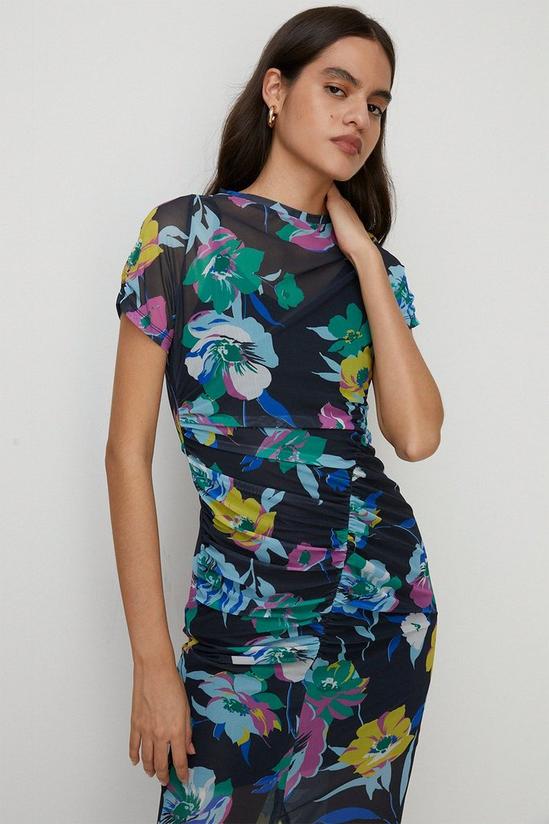 Oasis Bright Floral Ruched Mesh Midi Dress 2