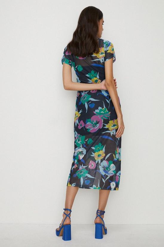 Oasis Bright Floral Ruched Mesh Midi Dress 3