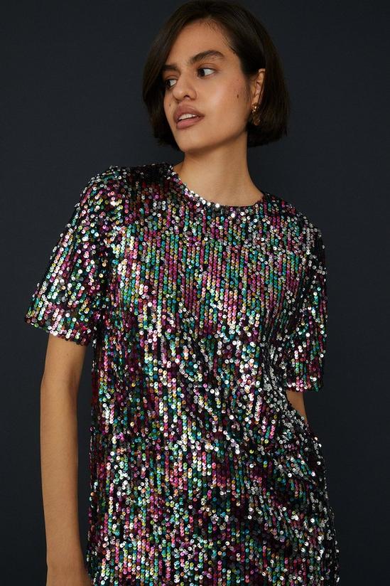 Oasis Sequin Short Sleeve T-shirt Mini Dress 2