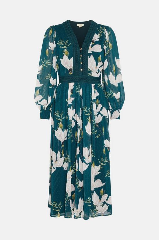 Oasis Magnolia Floral Lace Dobby V Neck Midi Dress 4