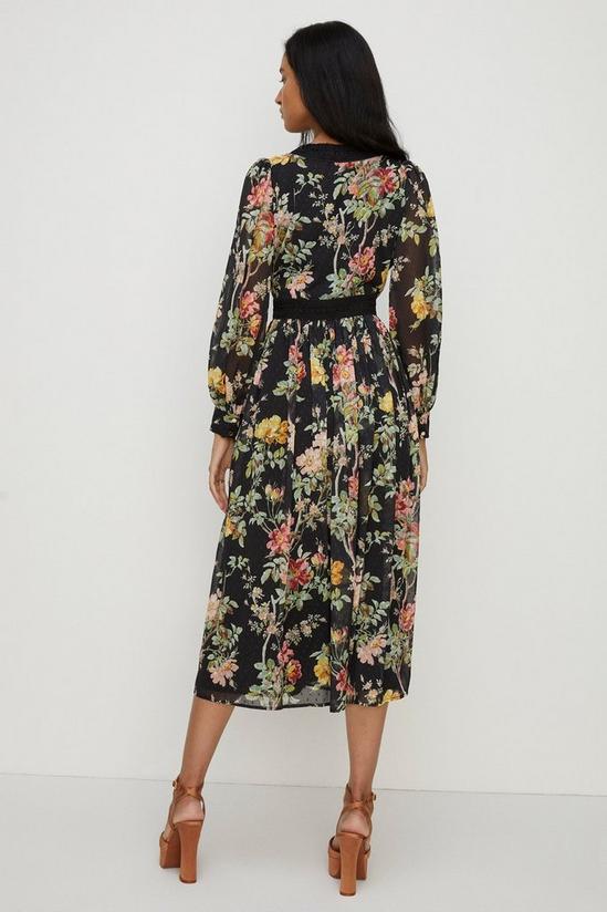 Oasis Dark Floral Lace Dobby V Neck Midi Dress 3