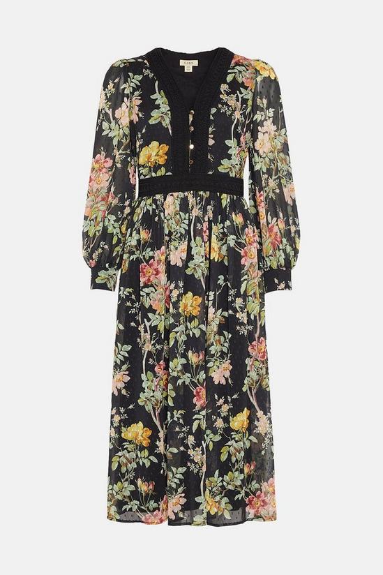 Oasis Dark Floral Lace Dobby V Neck Midi Dress 4