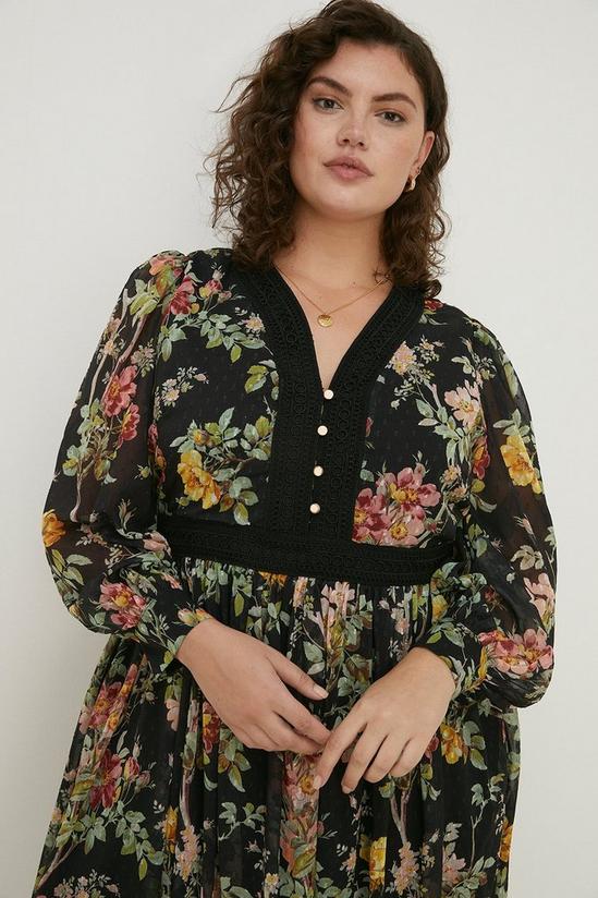 Oasis Plus Size Dark Floral Lace Dobby V Midi Dress 1