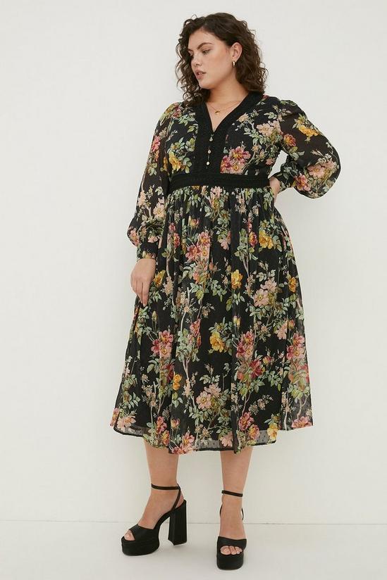 Oasis Plus Size Dark Floral Lace Dobby V Midi Dress 2