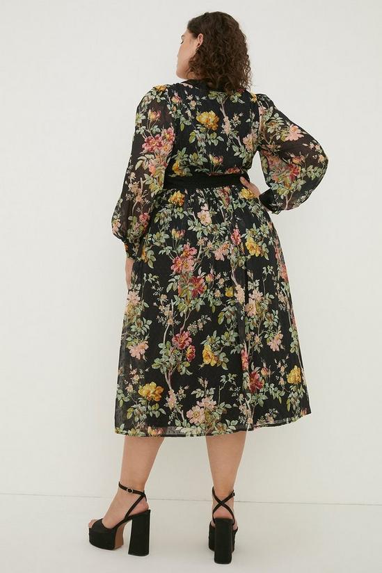 Oasis Plus Size Dark Floral Lace Dobby V Midi Dress 3