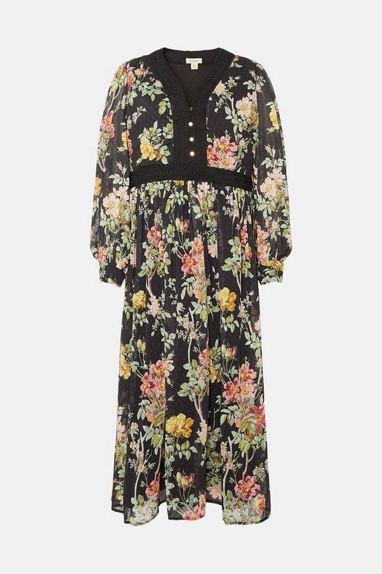 Oasis Plus Size Dark Floral Lace Dobby V Midi Dress 4