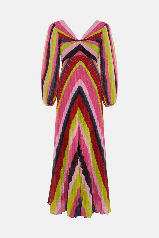 Oasis Pleated Stripe Metallic V Neck Midi Dress 4