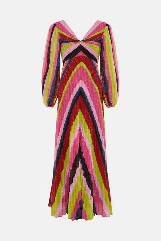 Oasis Petite Pleat Stripe Metallic V Midi Dress 4