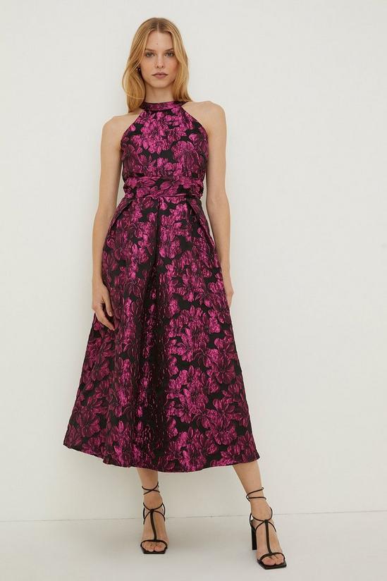 Oasis Petite High Neck Floral Jacquard Midi Dress 1