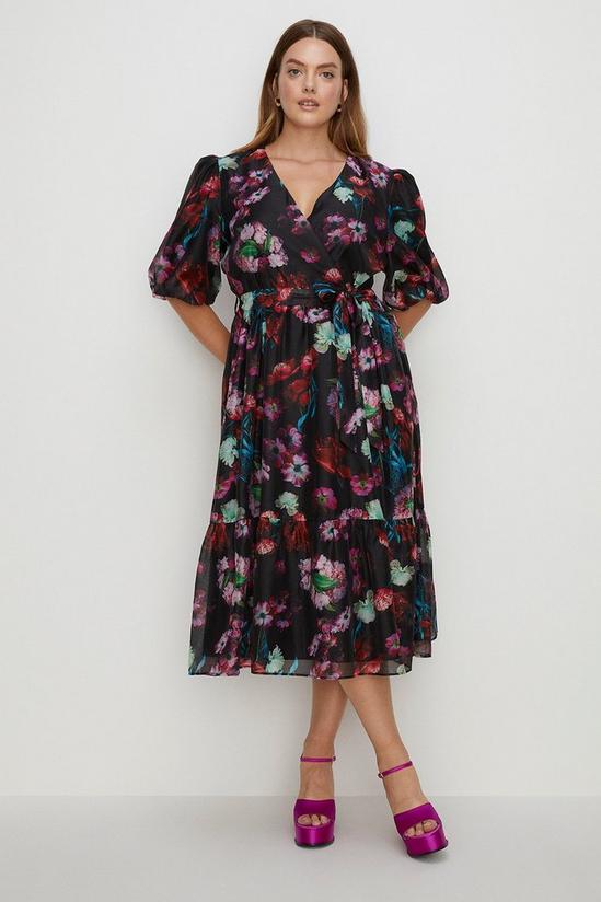 Oasis Plus Size Painted Floral Organza Wrap Dress 1