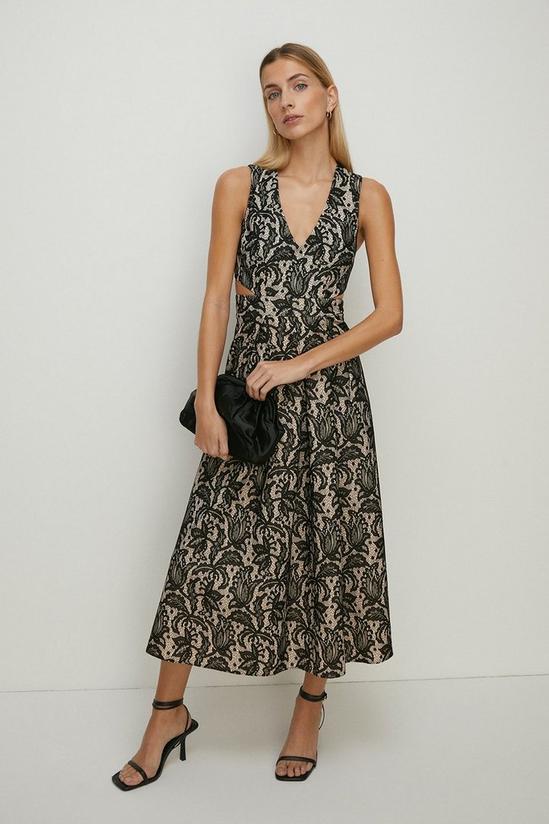 Oasis Bonded Lace Cut Out Full Skirted Midi Dress 2