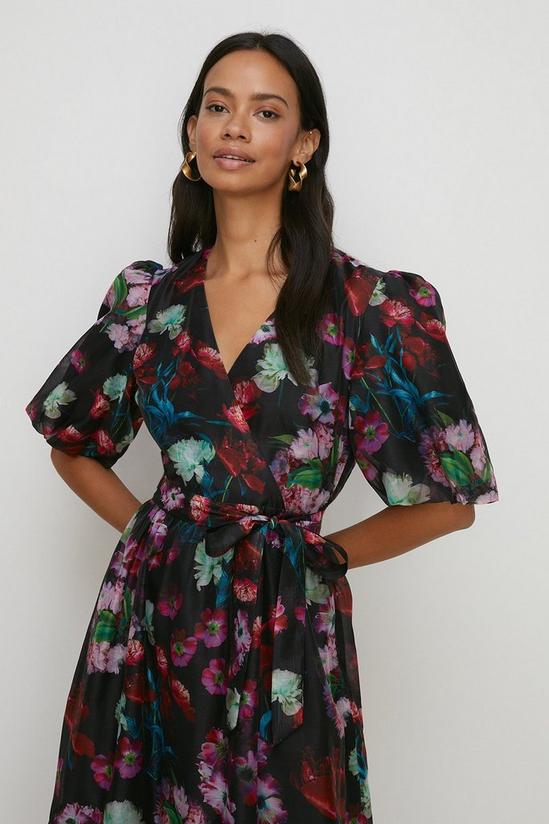Oasis Painted Floral Wrap Organza Midi Dress 2