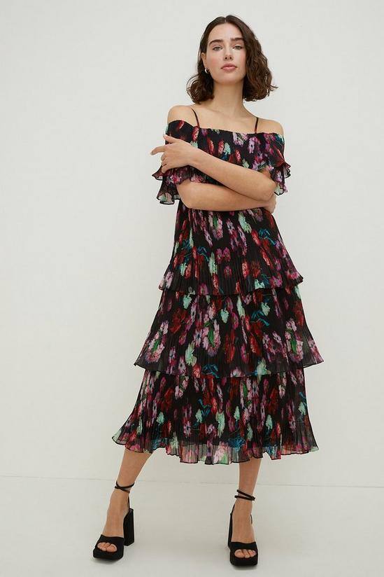 Oasis Painted Floral Bardot Organza Tiered Dress 2