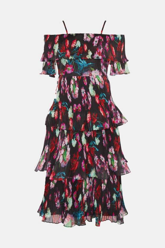 Oasis Painted Floral Bardot Organza Tiered Dress 4