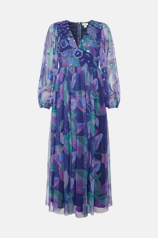 Oasis Petite Sequin Watercolour Mesh Midi Dress 4