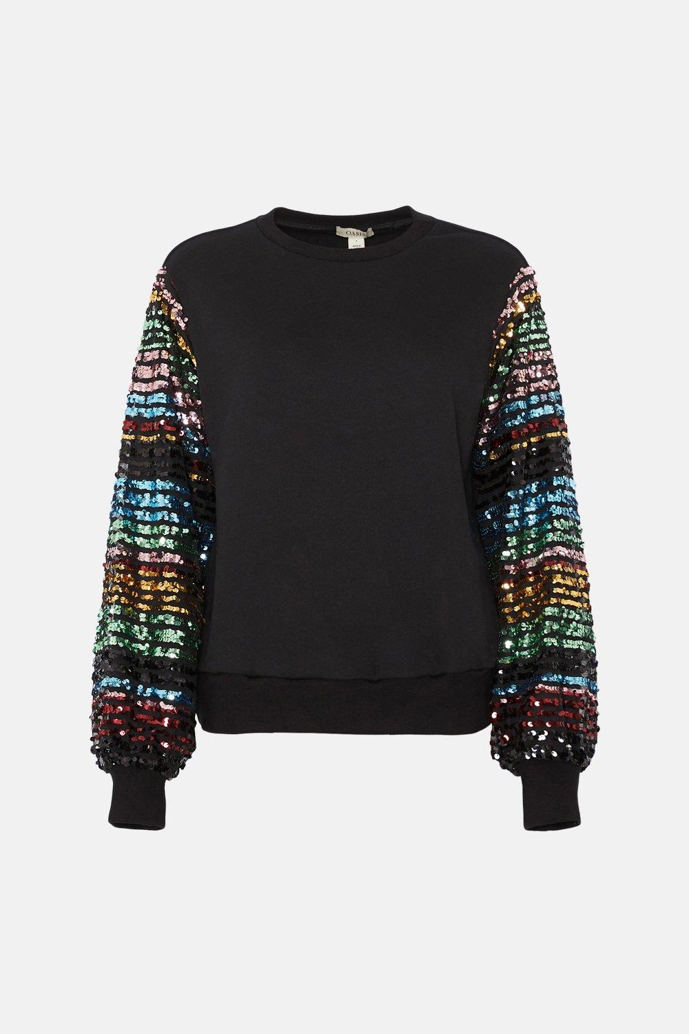 Tops Sequin Sleeve Sweatshirt Oasis