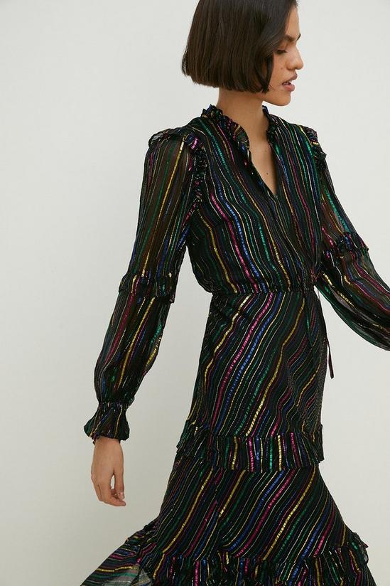 Oasis Petite Colourful Metallic Stripe Midi Dress 1