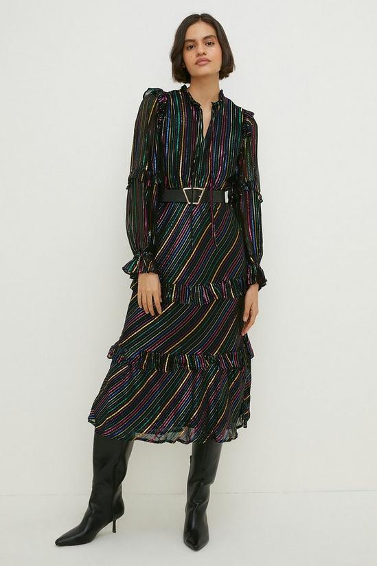 Oasis Petite Colourful Metallic Stripe Midi Dress 2