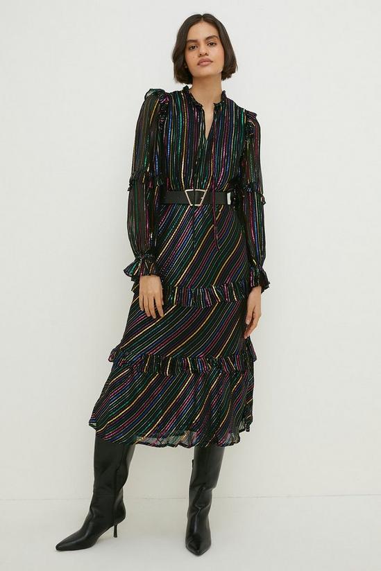 Oasis Colourful Metallic Stripe Ruffle Midi Dress 2