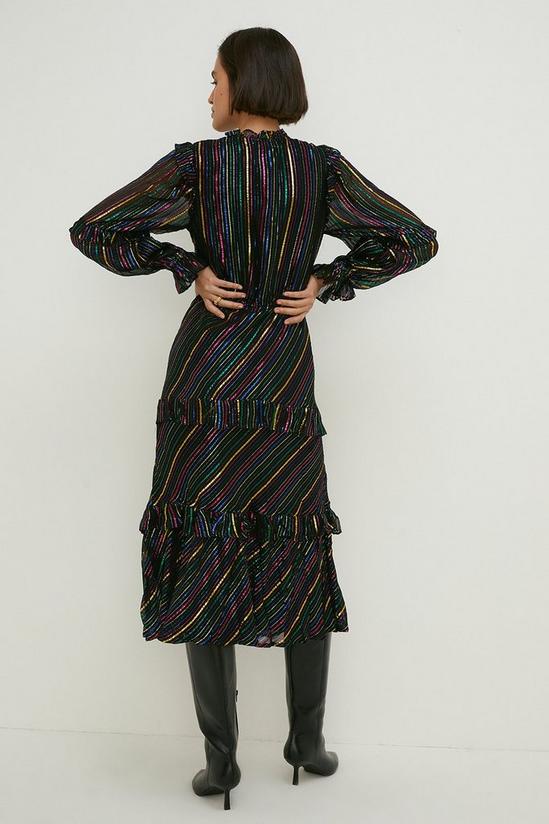 Oasis Colourful Metallic Stripe Ruffle Midi Dress 3