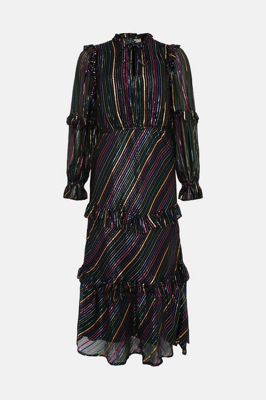 Oasis Colourful Metallic Stripe Ruffle Midi Dress 4