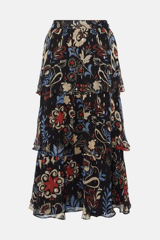 Oasis Rachel Stevens Metallic Printed Tiered Skirt 5